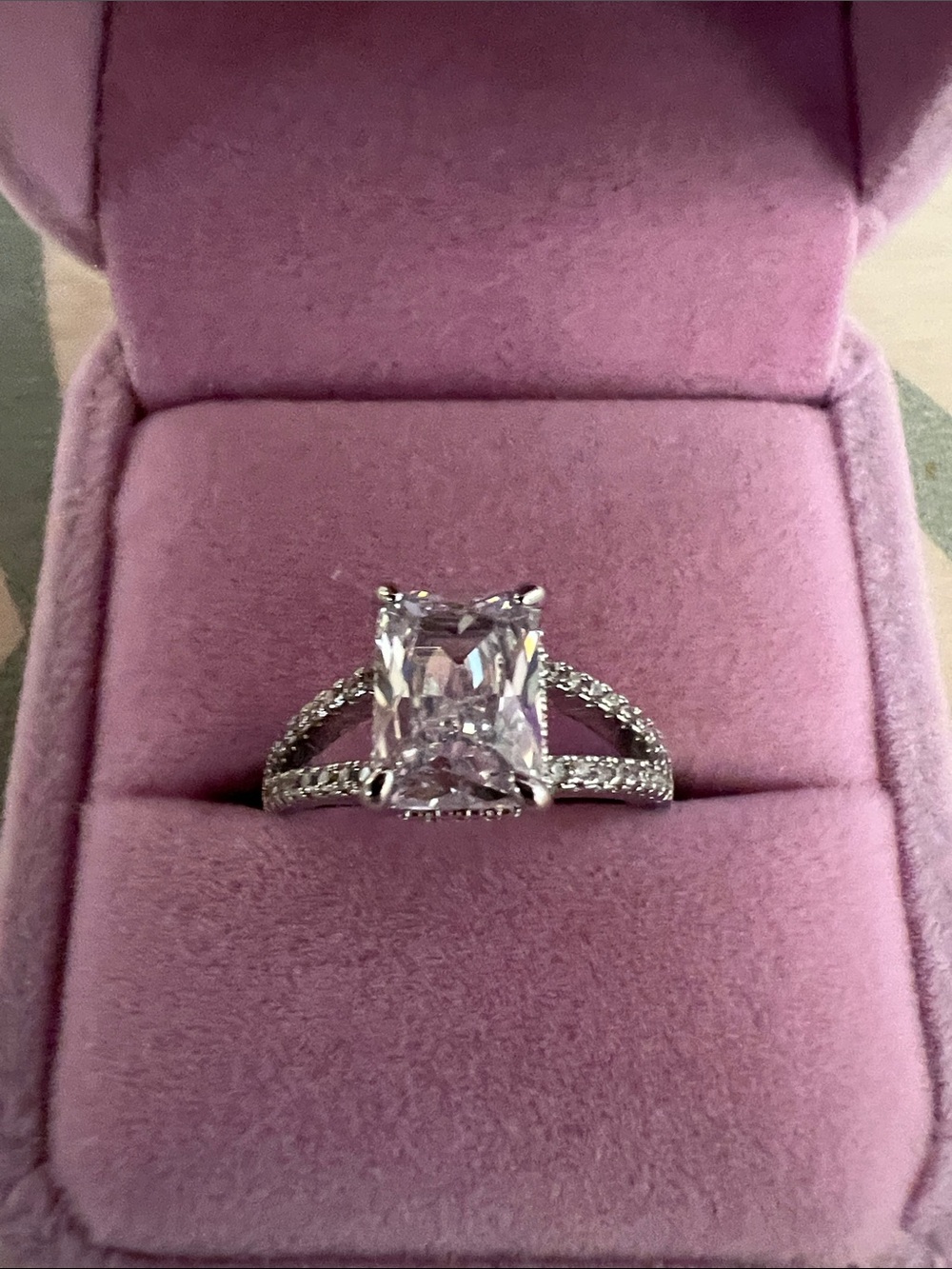 Silver Split-Shank Cushion-Cut CZ Engagement Ring - Clear